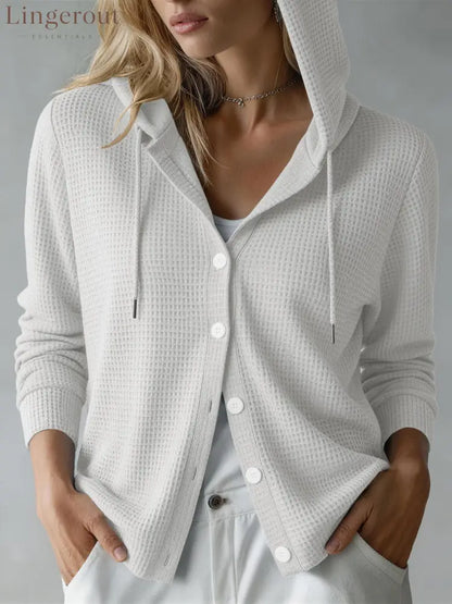 New European And American Autumn And Winter Amazon Cross-Border Waffle Fashion Women’S Hooded Long-Sleeved Loose