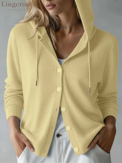 New European And American Autumn And Winter Amazon Cross-Border Waffle Fashion Women’S Hooded Long-Sleeved Loose