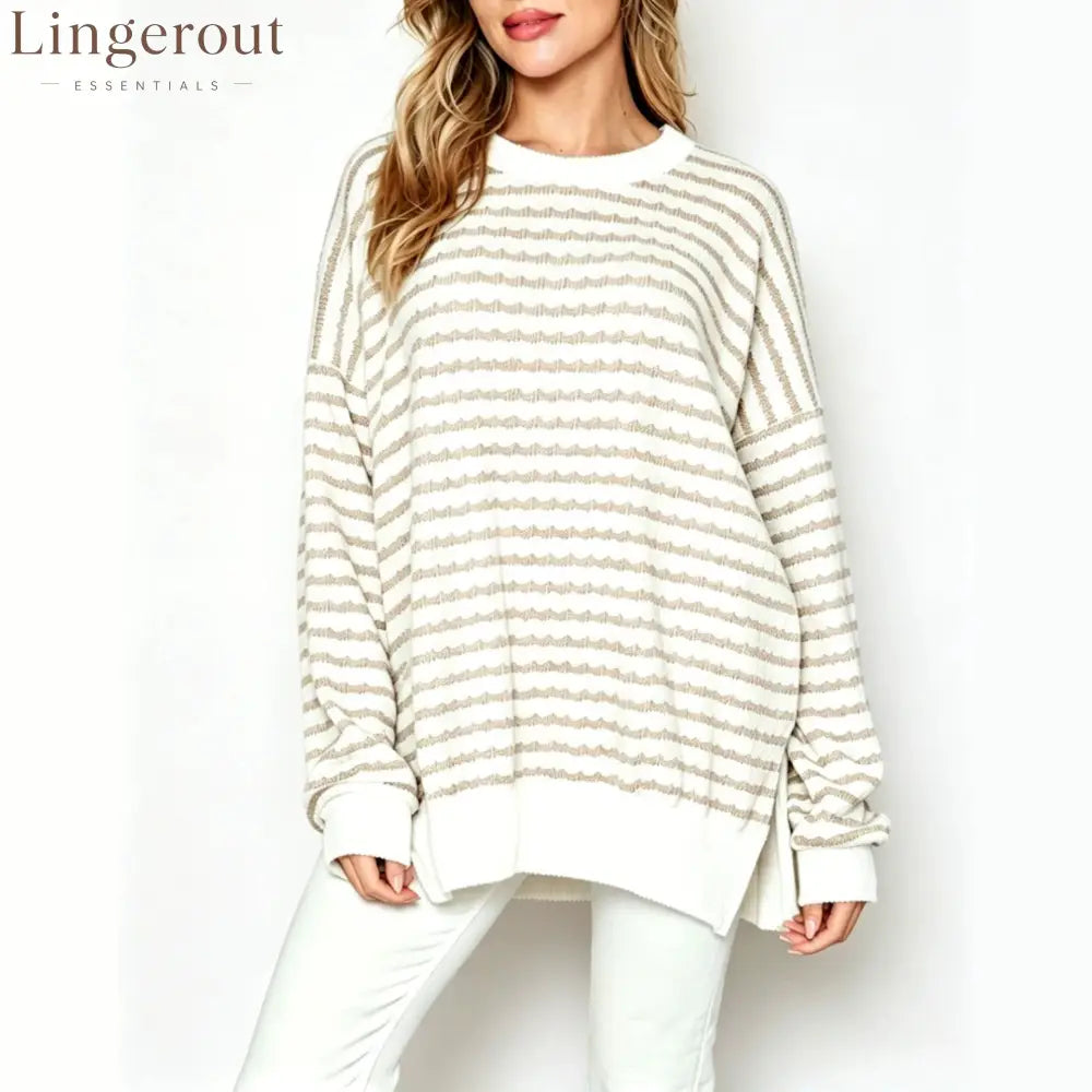 Wavy‑Stripe Oversized Crew Neck Knit Sweater