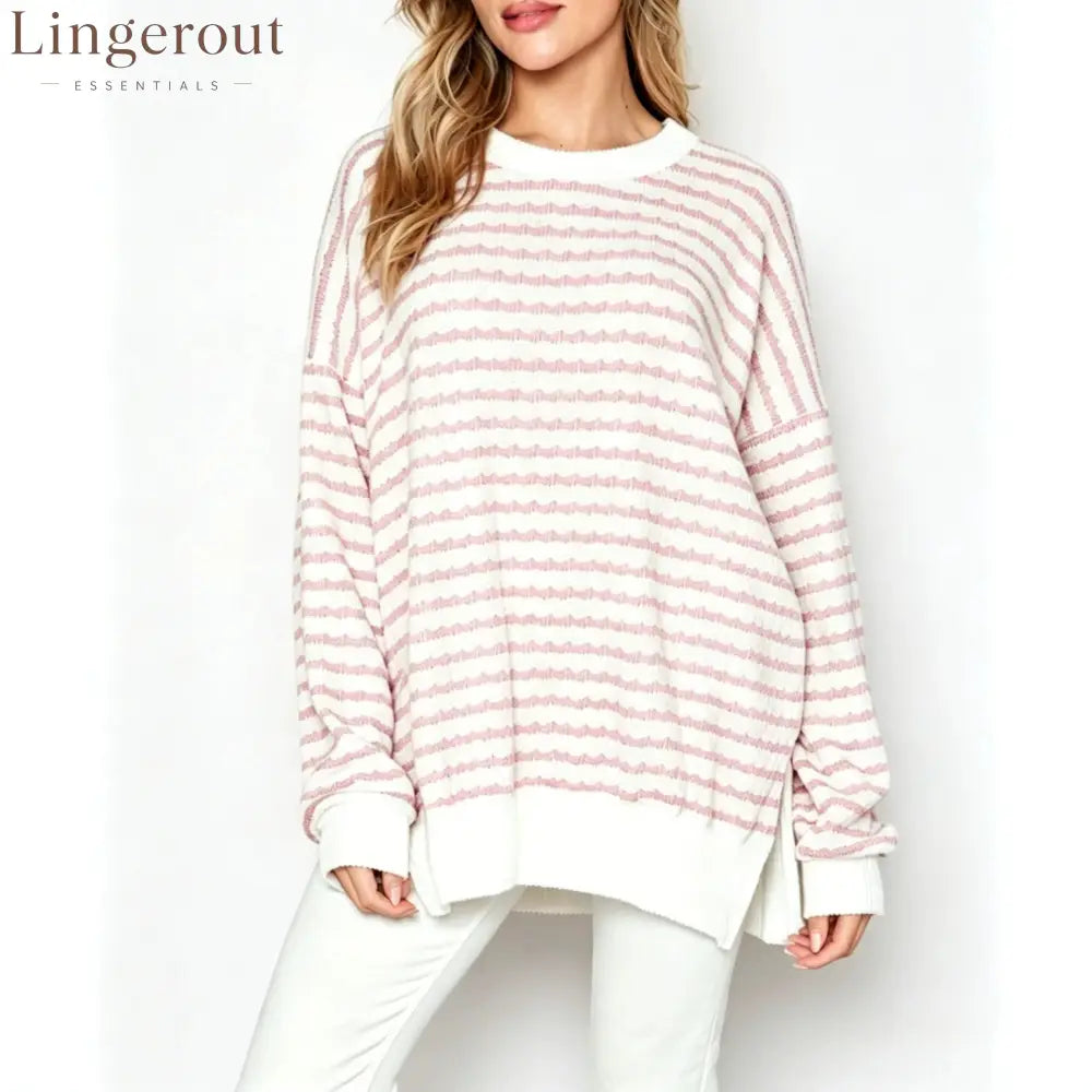 Wavy‑Stripe Oversized Crew Neck Knit Sweater