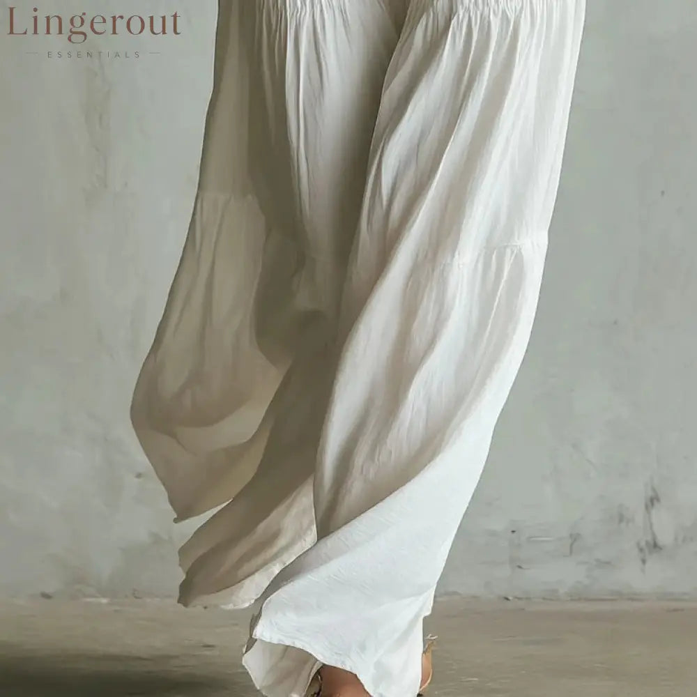 White Smocked Wide-Leg Jumpsuit