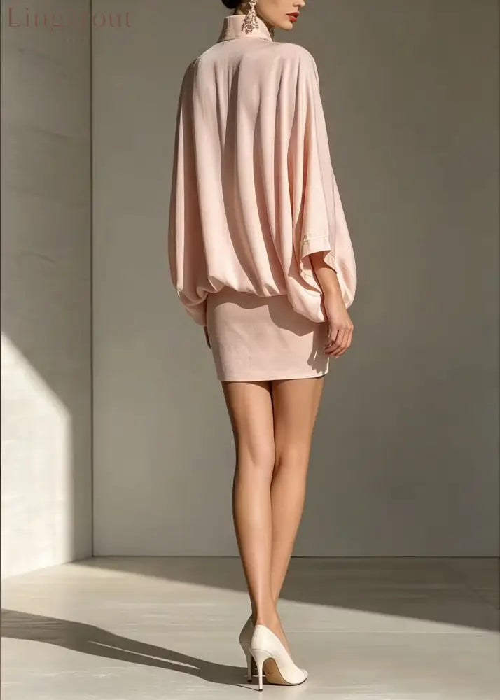 White V Neck Loose Elegant Mini Skirt Set - Matching Sets