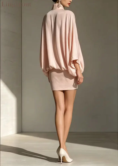 White V Neck Loose Elegant Mini Skirt Set - Matching Sets