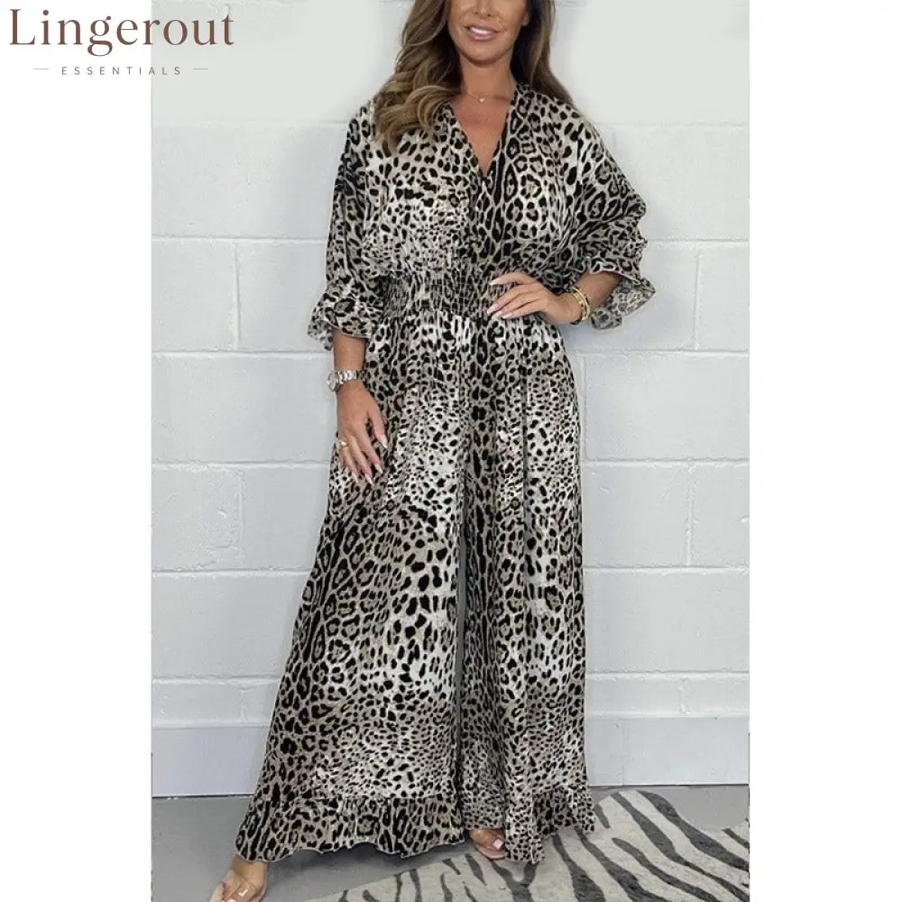 Wild Elegance Leopard Print Wide-Leg Jumpsuit