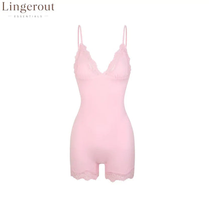 Wireless Lace V-Neck Shaping Bodysuit - Cherry Blossom Pink / XS