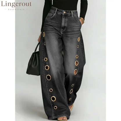 Women High Waist Wide Leg Jeans - Black / S
