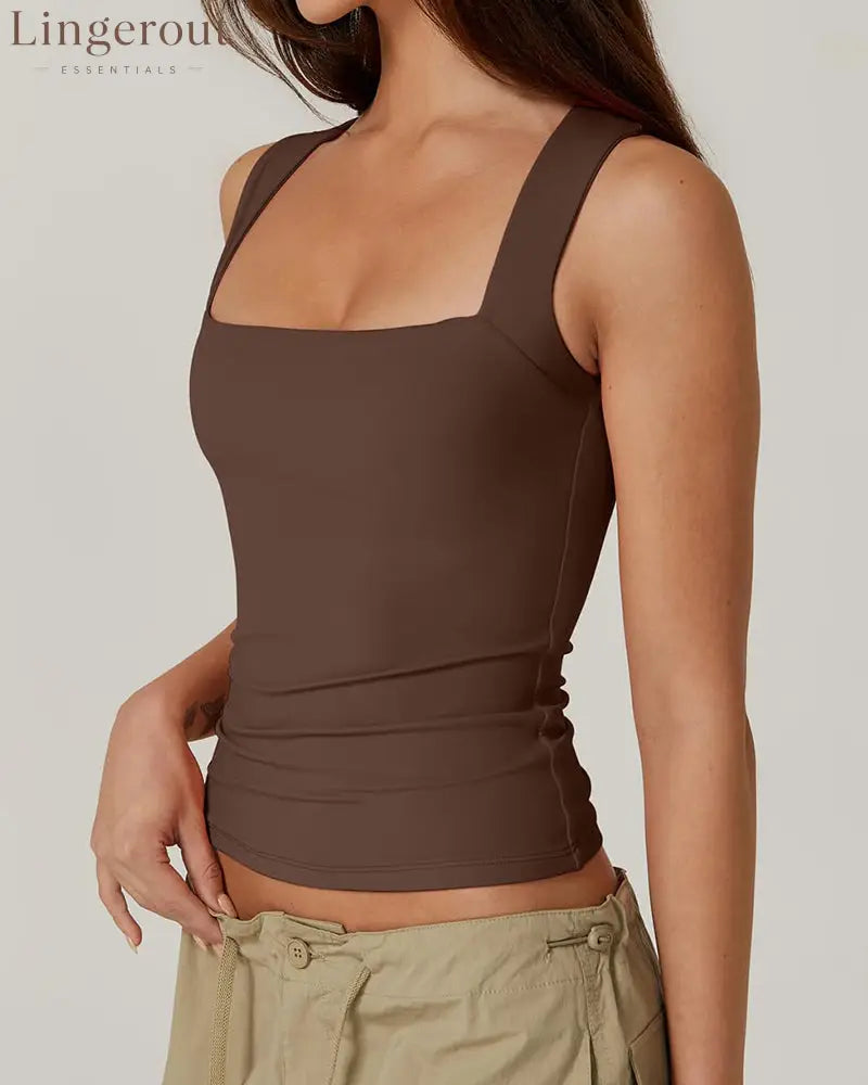 Women’s Basic Square Neck Sleeveless Double-Layer Tank Tops Shaping Vest
