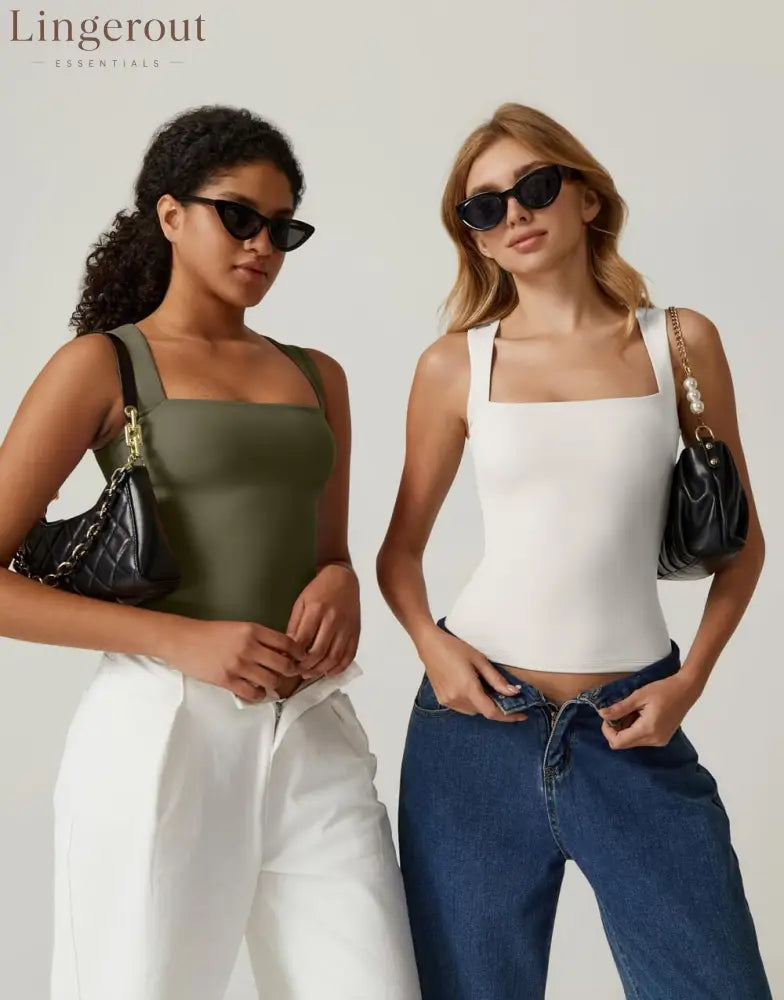 Women’s Basic Square Neck Sleeveless Double-Layer Tank Tops Shaping Vest
