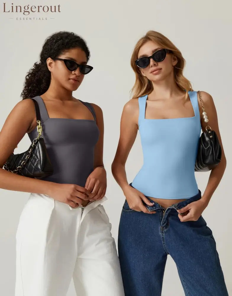 Women’s Basic Square Neck Sleeveless Double-Layer Tank Tops Shaping Vest