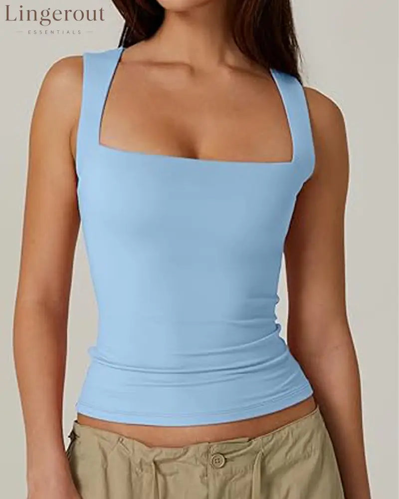 Women’s Basic Square Neck Sleeveless Double-Layer Tank Tops Shaping Vest