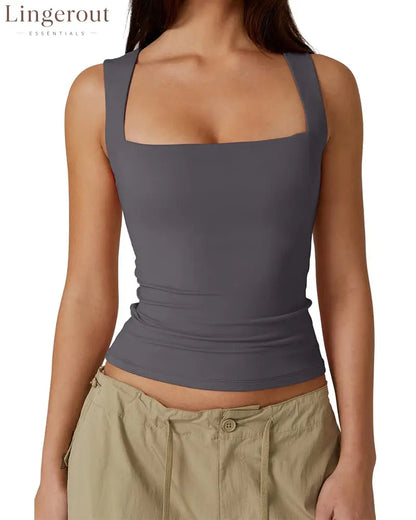 Women’s Basic Square Neck Sleeveless Double-Layer Tank Tops Shaping Vest - Grey / S