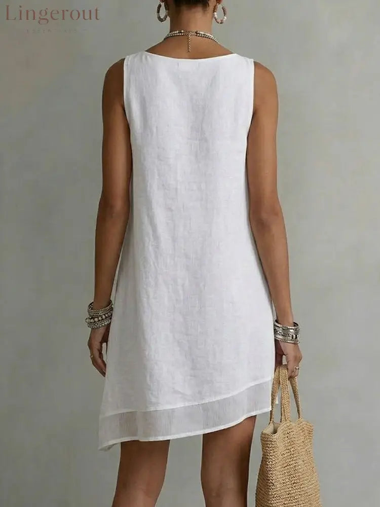 Women’s Bateau Neck Sleeveless Diagonal Skirt Dress