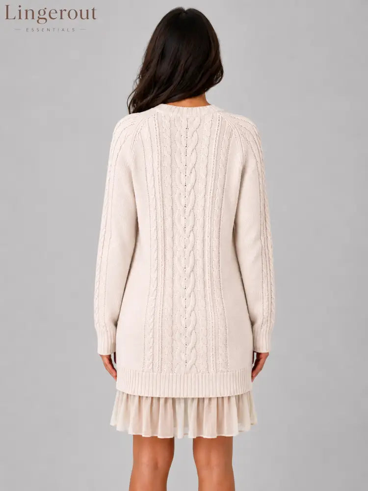 Women’s Cable Knit Sweater Dress – Pleated Hem Mini Style - Mini Dress