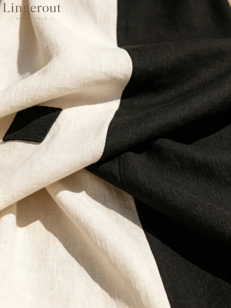 Women’s Casual Cotton-Linen Color-Block Maxi Dress - Dress