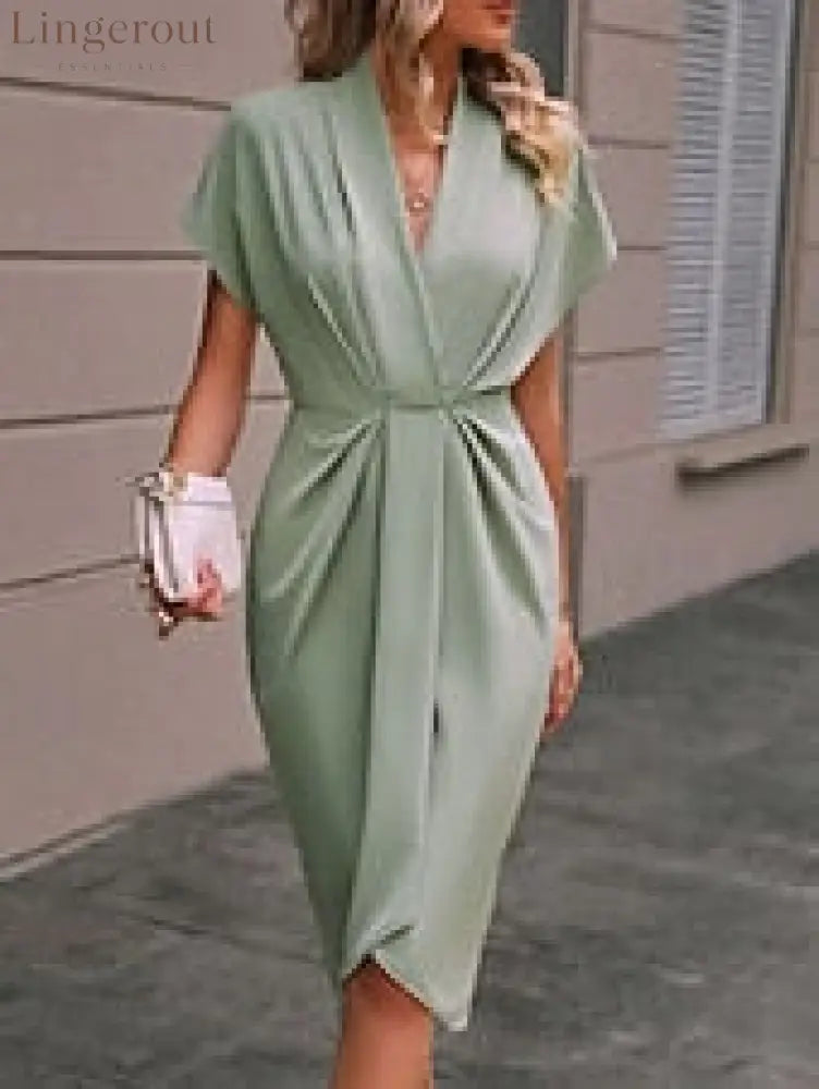 Women’s Casual Dress Midi Dress Ruched Date Vacation Streetwear Basic V Neck Short Sleeve Black Pink Dark Green Color