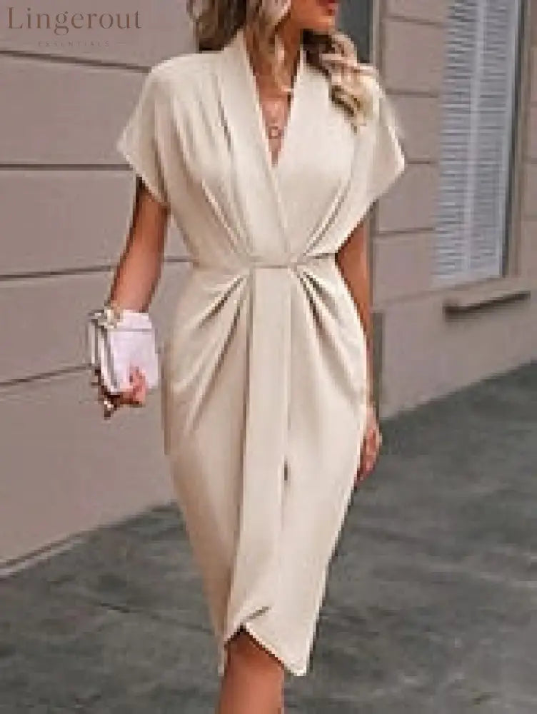 Women’s Casual Dress Midi Dress Ruched Date Vacation Streetwear Basic V Neck Short Sleeve Black Pink Dark Green Color
