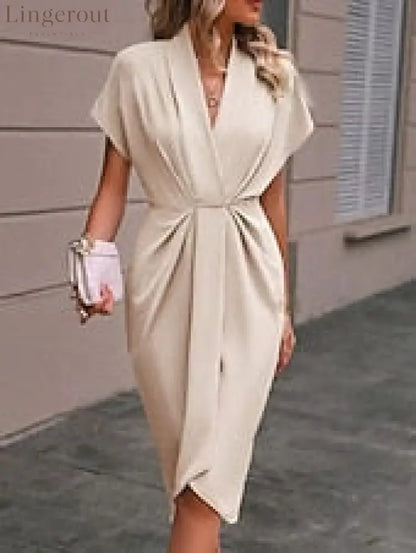 Women’s Casual Dress Midi Dress Ruched Date Vacation Streetwear Basic V Neck Short Sleeve Black Pink Dark Green Color