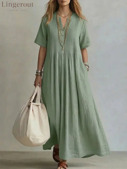 Women’s Casual Loose Short Sleeve Maxi Dress - Light green / S