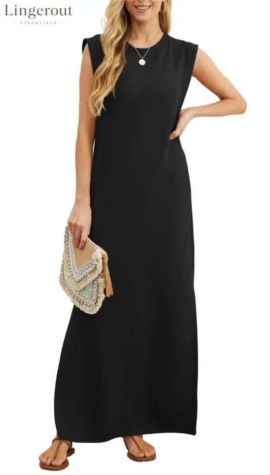 Women’s Casual Loose Split Wrinkle-Free Maxi Dress - Black / S