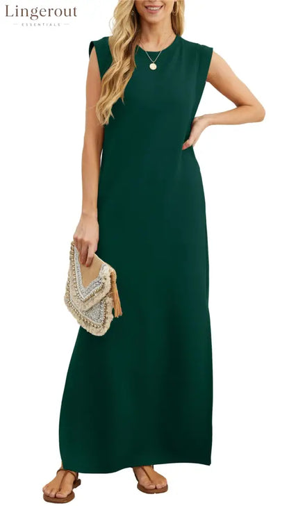 Women’s Casual Loose Split Wrinkle-Free Maxi Dress - Dark Green / S