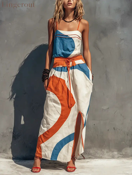 Women’s Casual Printed Woven Sleeveless Maxi Dress With Spaghetti Straps - Printed / XS - DRESSES