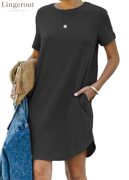 🔥Women’s Casual Short Sleeve T Shirt Dress Basic Dresses with Pockets(Buy 2 Free Shipping) - Black / S
