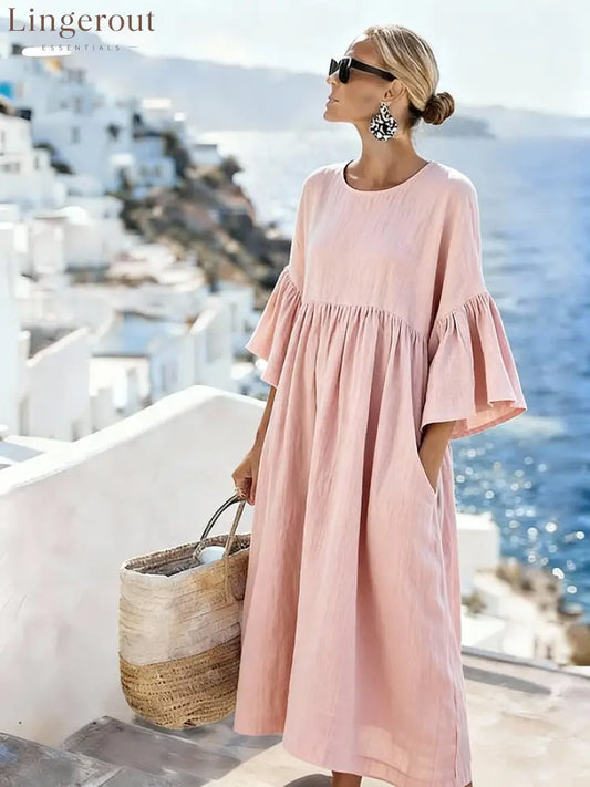Women’S Casual Solid Color Dress - Pink / S