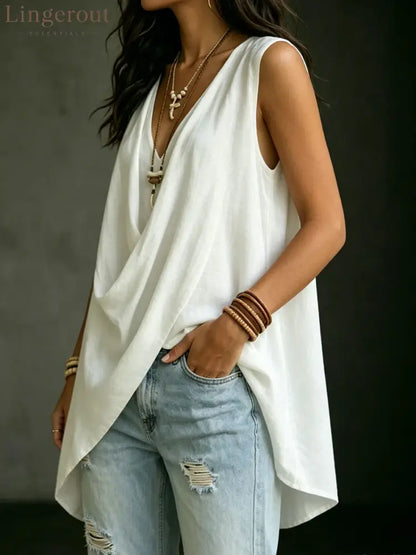 Women’s Casual Solid Color Loose Fit V-neck Sleeveless Vest Top