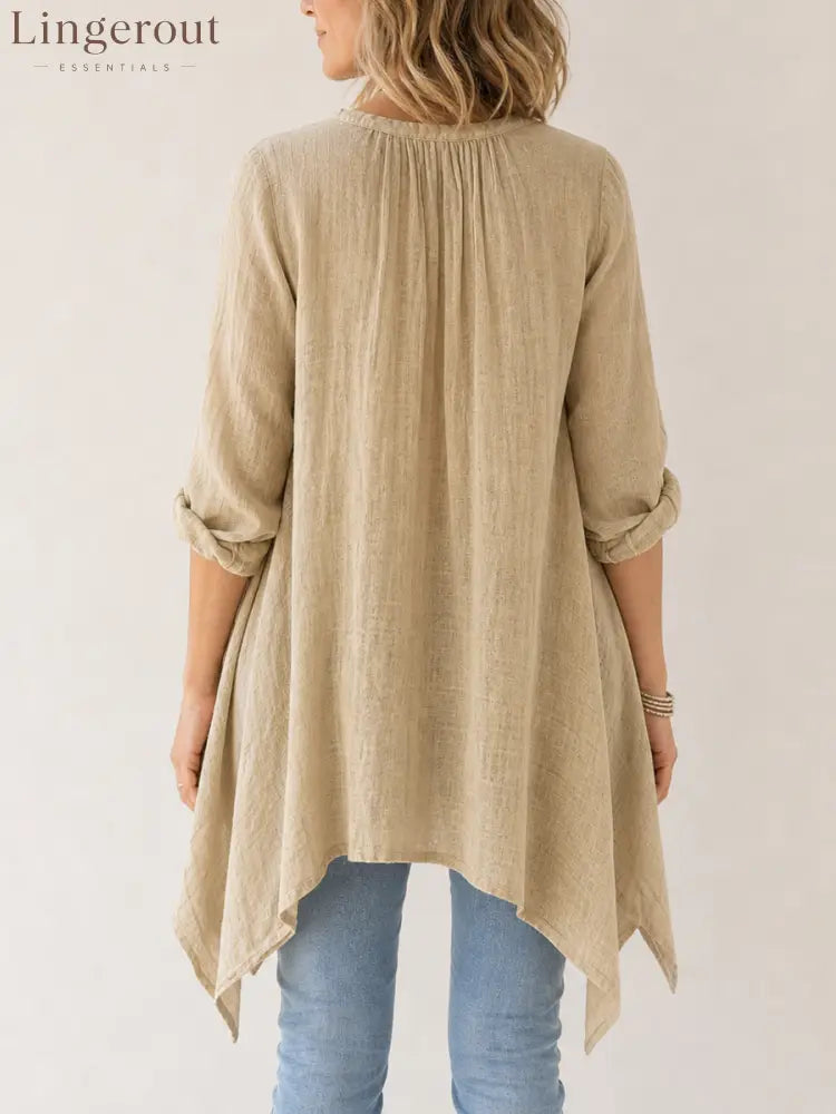 Women’s Classic Vintage-Style Loose-Fit Long-Sleeve Linen T-Shirt (Long Length) - Shirts & Tops