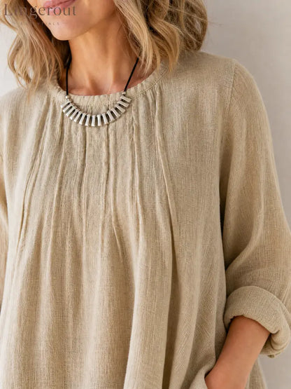 Women’s Classic Vintage-Style Loose-Fit Long-Sleeve Linen T-Shirt (Long Length) - Shirts & Tops