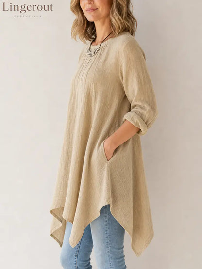 Women’s Classic Vintage-Style Loose-Fit Long-Sleeve Linen T-Shirt (Long Length) - Shirts & Tops
