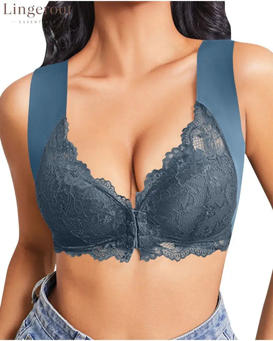 Women’s Contrast Lace Hook & Eye Front PushUp Bra