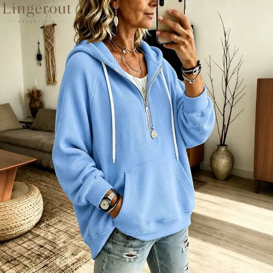 Women’s corduroy hooded sweatshirt - Blue / S