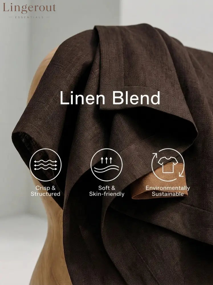 Women’s Dark‑Brown Linen Fabric Stand‑Collared Zip‑Up Crop Top & Wide‑Leg Pants Set - Set