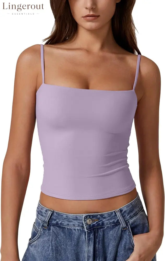 Women’s Double Lined Basic Tank Top Adjustable Spaghetti Straps Sleeveless Camisole Shirts - Medium / Purple