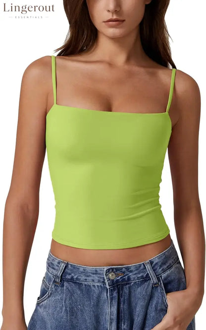 Women’s Double Lined Basic Tank Top Adjustable Spaghetti Straps Sleeveless Camisole Shirts - Small / Wild Lime