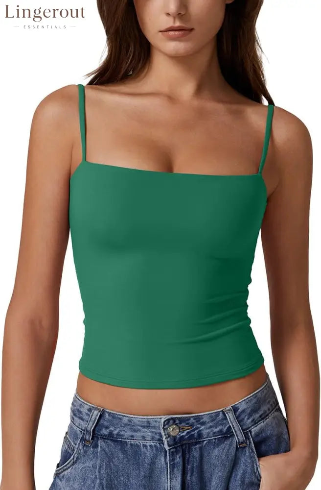 Women’s Double Lined Basic Tank Top Adjustable Spaghetti Straps Sleeveless Camisole Shirts - X-Large / Clover Green