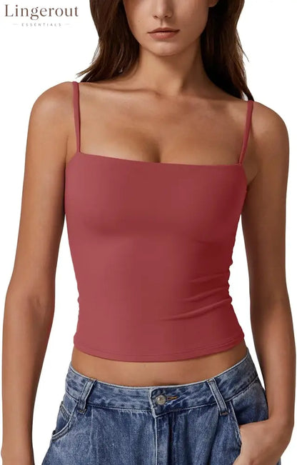 Women’s Double Lined Basic Tank Top Adjustable Spaghetti Straps Sleeveless Camisole Shirts - X-Small / Merlot