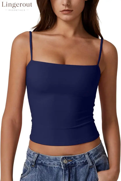 Women’s Double Lined Basic Tank Top Adjustable Spaghetti Straps Sleeveless Camisole Shirts - XX-Small / Estate Blue