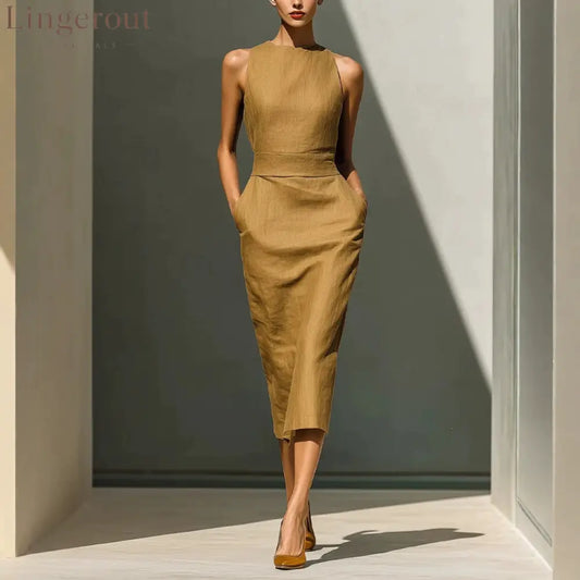 Women’S Elegant Sleeveless Slim Fit Hip-Covering Mid-Length Dress