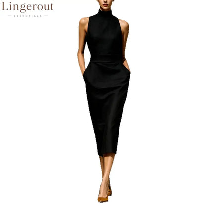 Women’S Elegant Sleeveless Slim Fit Hip-Covering Mid-Length Dress