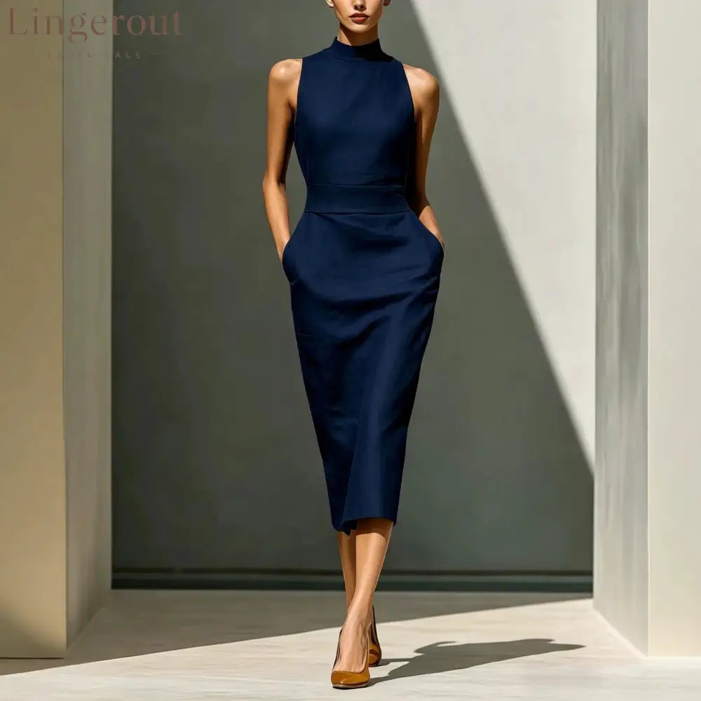 Women’S Elegant Sleeveless Slim Fit Hip-Covering Mid-Length Dress