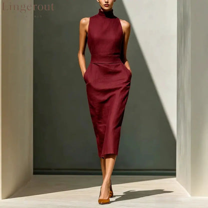 Women’S Elegant Sleeveless Slim Fit Hip-Covering Mid-Length Dress