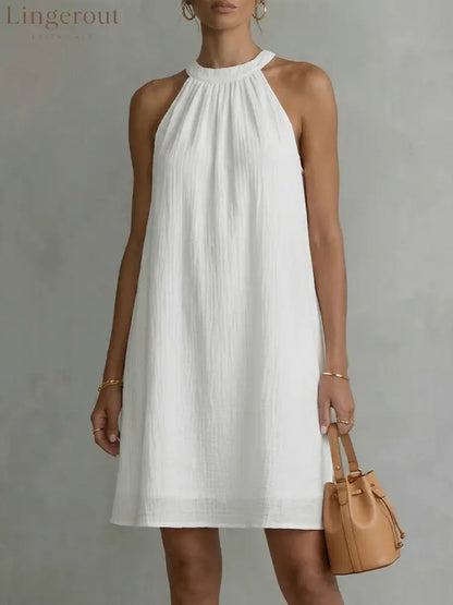 Women’s Halter Neck Sleeveless Dress - White / S