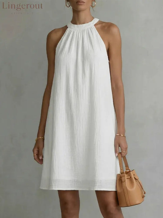 Women’s Halter Neck Sleeveless Dress - White / S