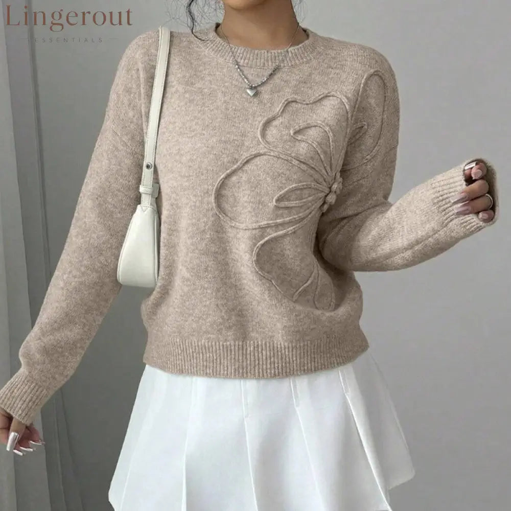 Women’s Knit Jumper with Raised Floral Detail - Sweaters