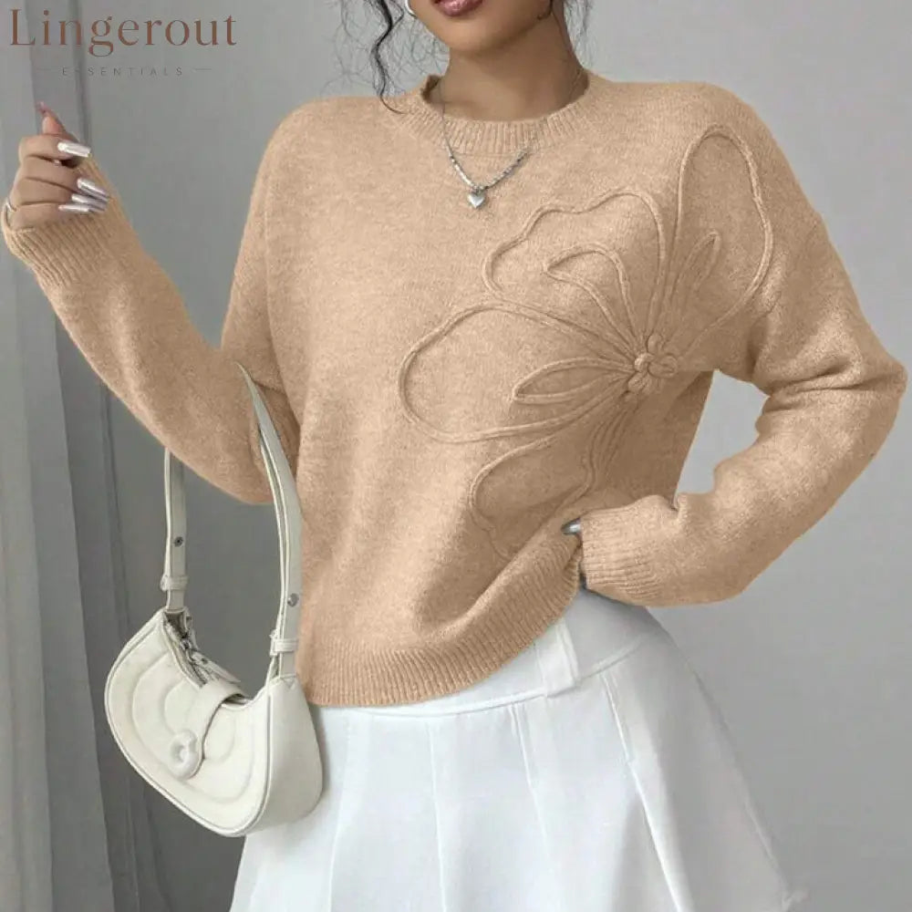 Women’s Knit Jumper with Raised Floral Detail - Sweaters