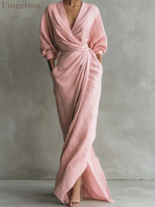 Women’s Linen And Cotton Extra-long Dress - Pink / S