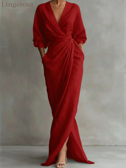 Women’s Linen And Cotton Extra-long Dress - Red / S