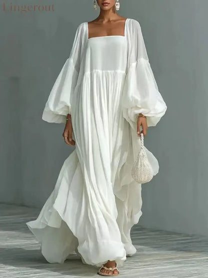 Womens Long-Sleeve White Holiday Dress - White / 2XL